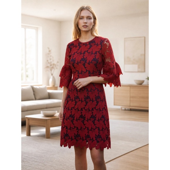 Tory Burch Dresses & Skirts - Tory Burch Dress Women 6 Red Guipure Lace Bell Sleeve Mini Floral